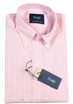 Drake's – Pink University Stripe Button-down Collar Shirt