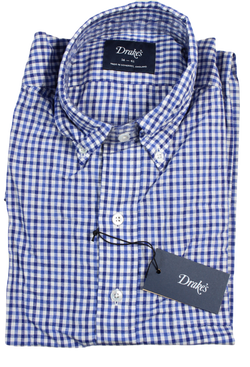 Drake's – Blue Gingham Cotton/Linen Shirt w/BD Collar