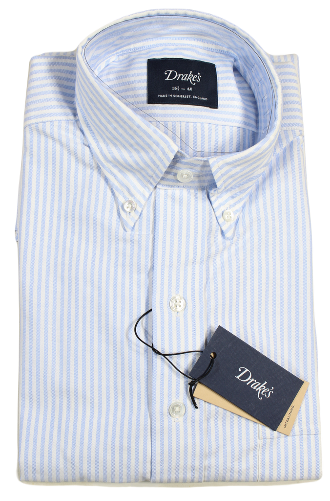 Drake's – Light Blue Stripe Oxford OCBD Shirt