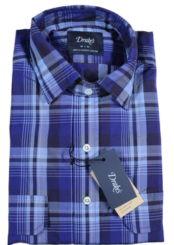 Drake's – Blue Plaid Utility Shirt