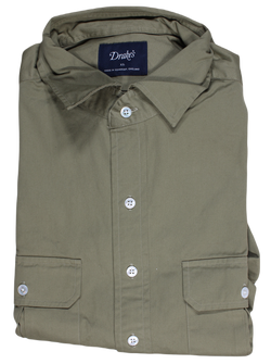 Drake's – Army Green Cotton Twill Utility Shirt