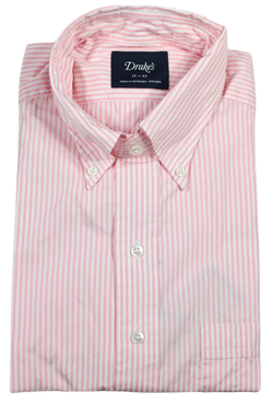 Drake's – Pink Candy Stripe Button-down Collar Shirt