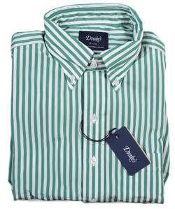Drake's – Green University Stripe Button-down Collar Shirt