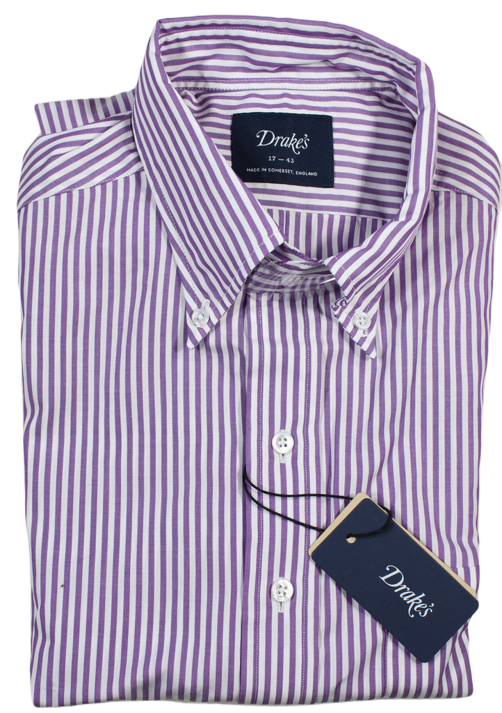 Drake's – Purple Bengal Stripe Button-down Collar Shirt