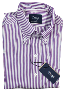 Drake's – Purple Bengal Stripe Button-down Collar Shirt