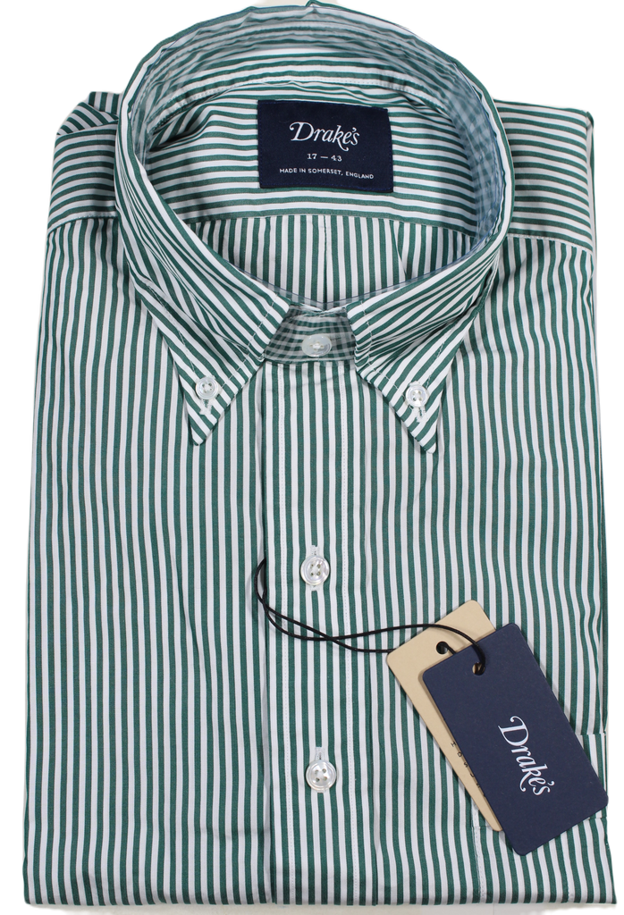 Drake's – Green Bengal Stripe Button-down Collar Shirt