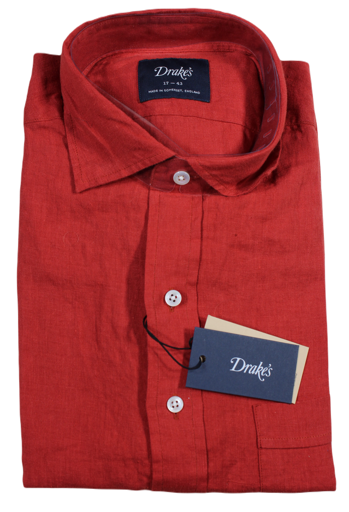 Drake's – Red/Orange Linen Shirt