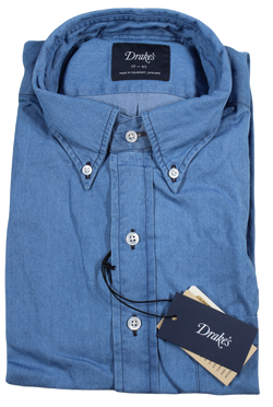 Drake's – Mid-Blue Chambray Shirt w/Button-down Collar