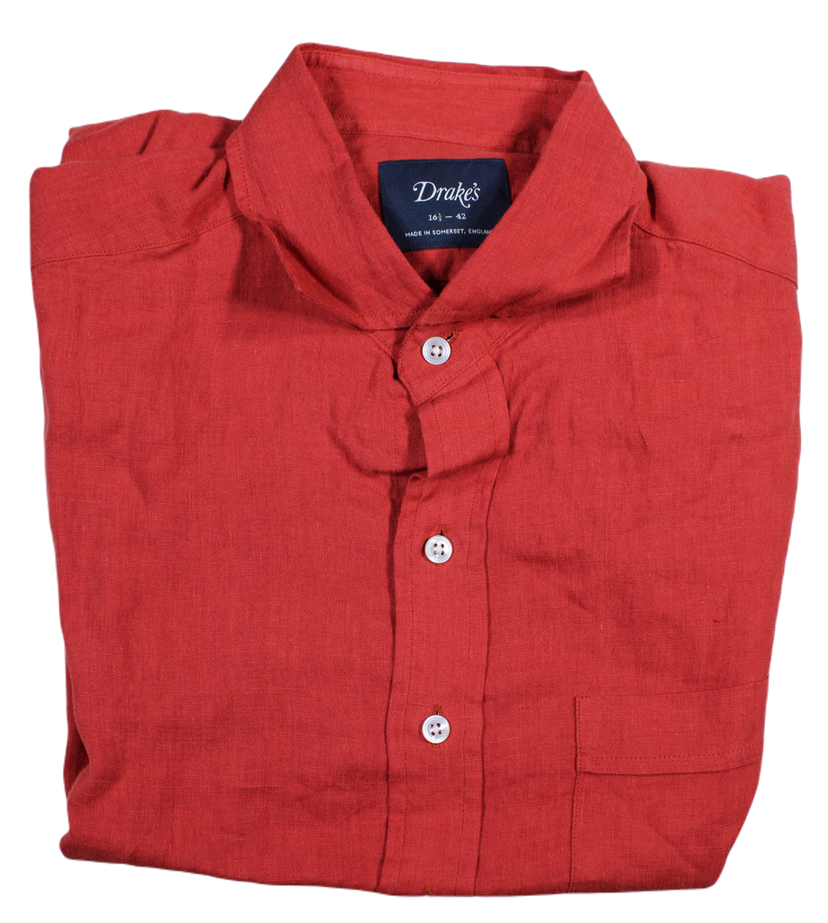Drake's – Red/Orange Linen Shirt