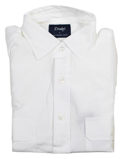 Drake's – Lightweight White Cotton Poplin Utility Shirt