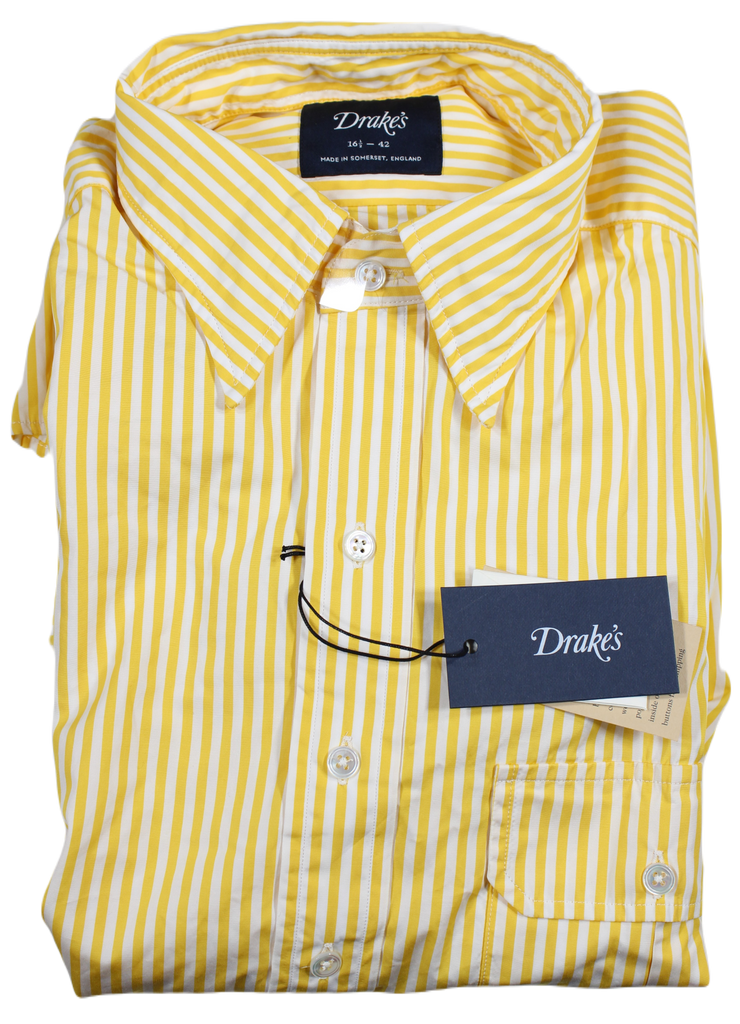 Drake's – Yellow Stripe Shirt w/Button-through Chest Pocket