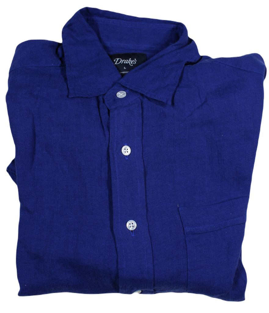 Drake's – Cobalt Blue Linen Shirt