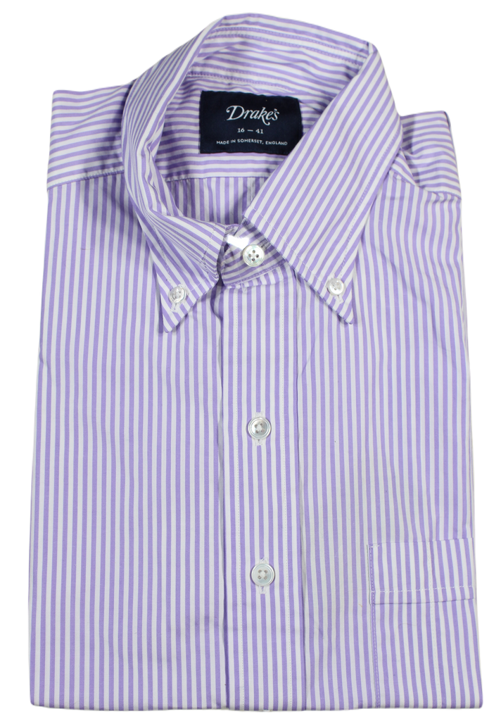 Drake's – Lavender Banker's Stripe Shirt w/Button-down Collar
