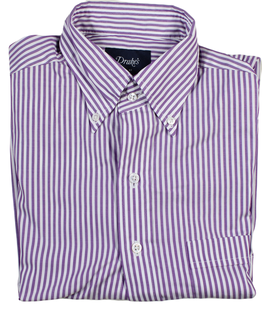 Drake's – Purple Bengal Stripe Button-down Collar Shirt