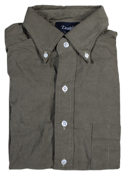 Drake's – Light Olive Thin Corduroy Button-down Shirt