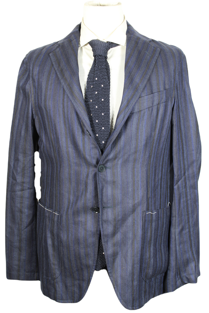 Eidos – Navy & Gray Stripe Silk, Linen & Wool Blazer