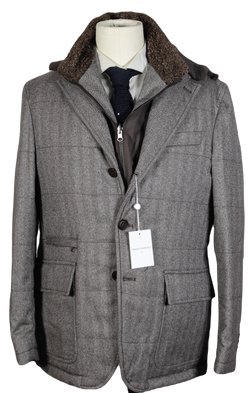 Angelo Nardelli – Brown Herringbone Wool Quilted Jacket