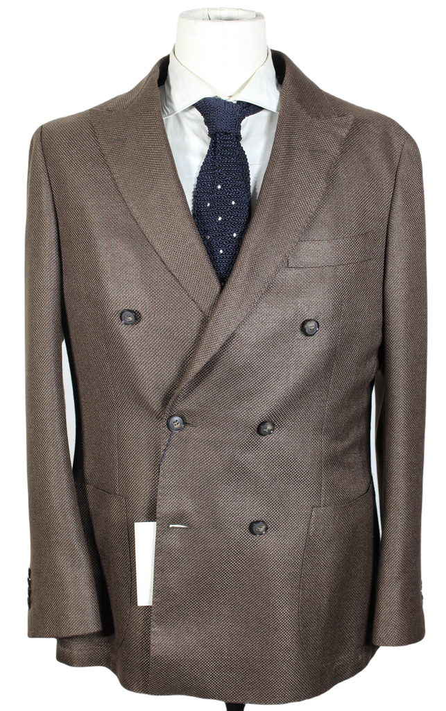 Suitsupply – Brown Basket Weave Silk/Cotton Double Breasted Blazer