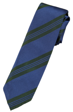 Drake's – Blue Silk Tie w/Green Repp Stripe