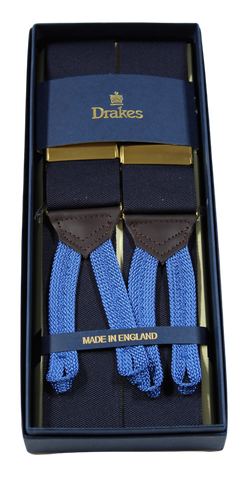 Drake's – Navy Wide Suspenders, Azure Button-End