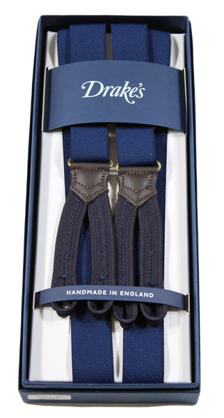 Drake's – Navy Narrow Suspenders, Navy Button-End