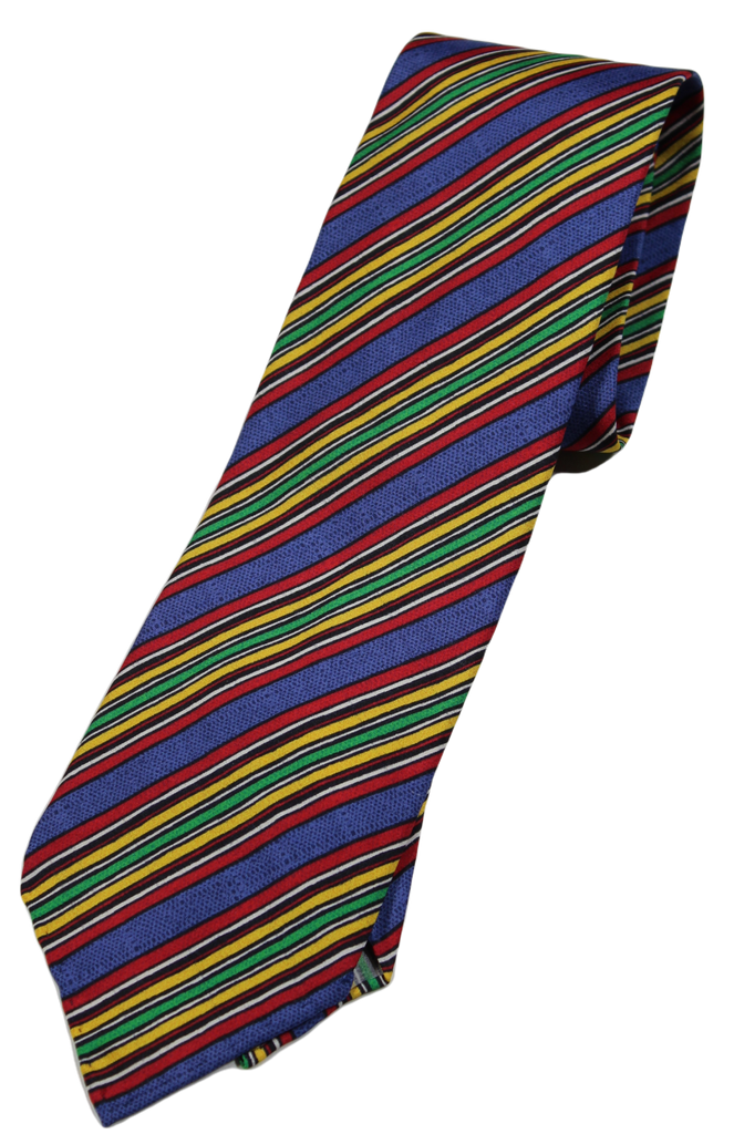 Drake's – Blue Silk Tie w/Multicolor Repp Stripe