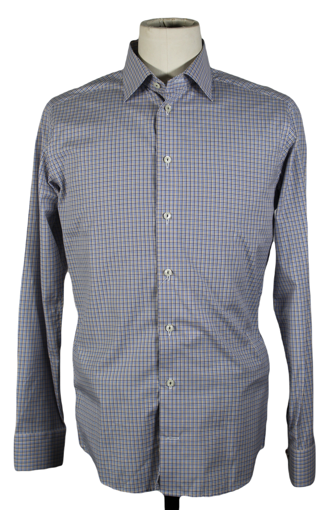 Eton – White Buttondown Shirt w/Navy, Blue & Brown Check